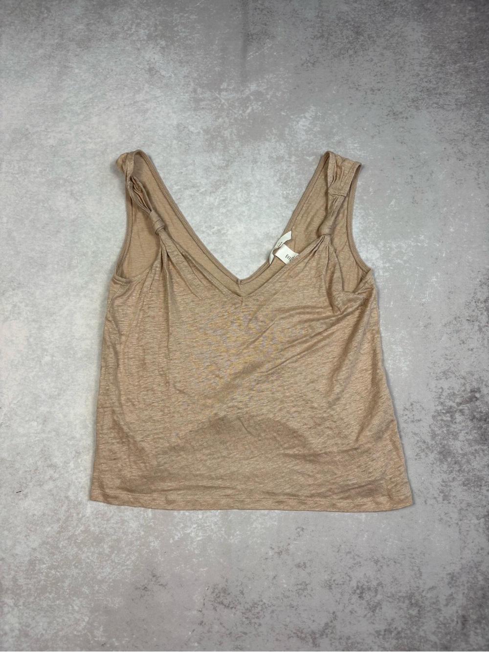 H&M 100% Linen Beige Tank Top V Neck Lightweight Neutral Minimalist Size S